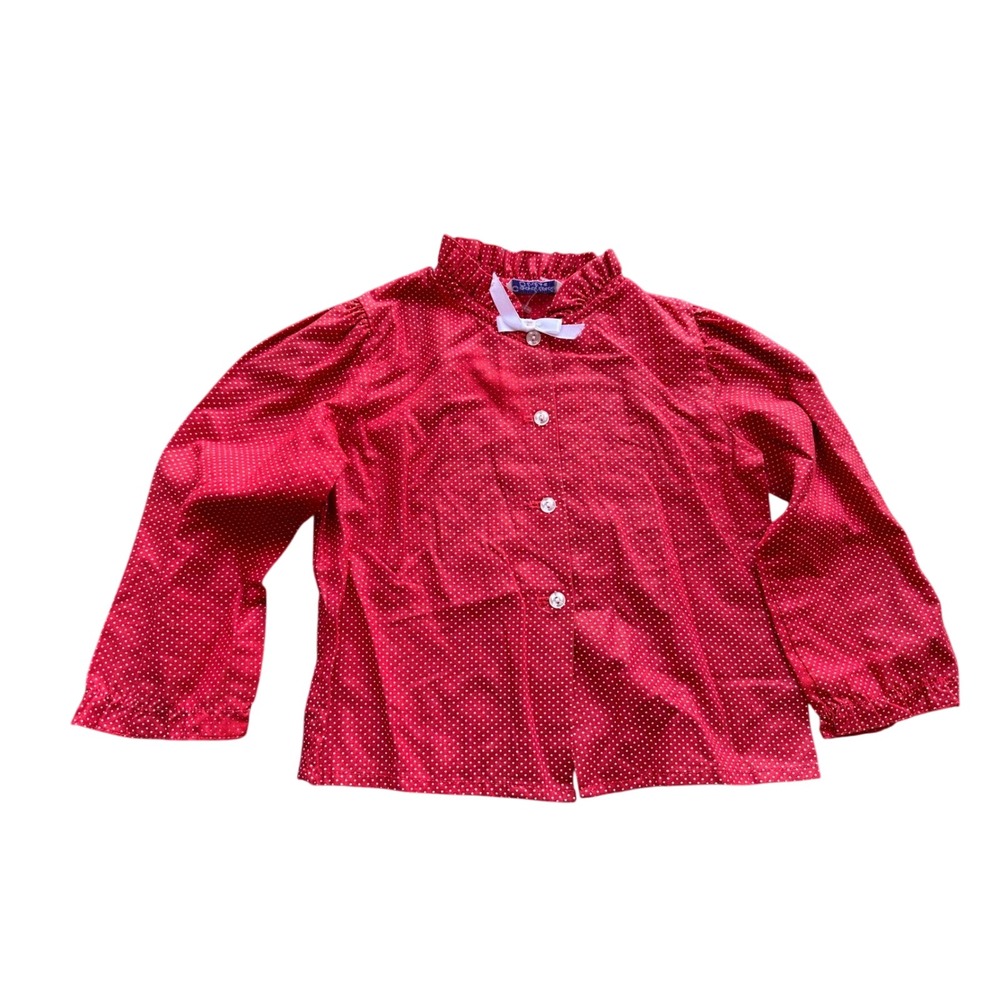 Good Lad Girls Red Polka Dot Ruffle Collar Long Sleeve Blouse Top Vintage Style